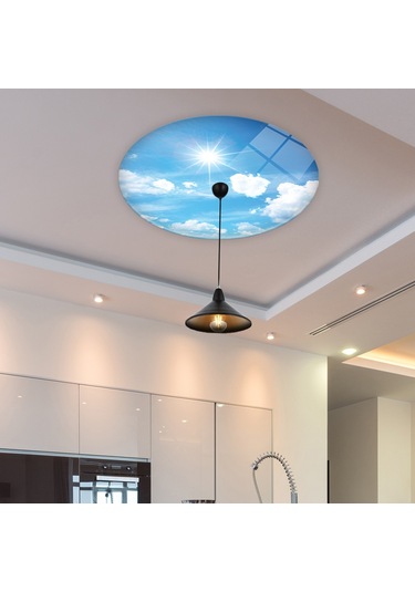 Cam Avize Göbeği | Gökyüzü Desenli | Çap50Cm Çok Renkli