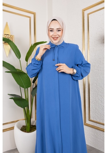 Nevayla Moda Salaş Kesim Aerobin Kumaş Ferace / Mavi - F137