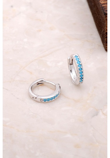 Turkuaz Mini Boy 12 Mm Gümüş Halka Küpe 4971