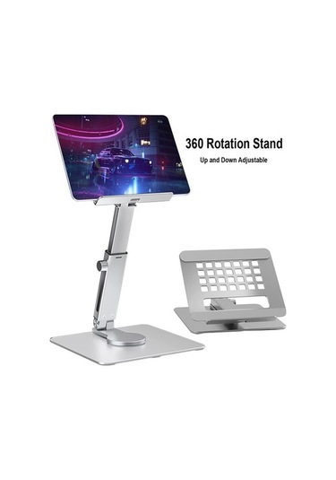 Ebitda 360 Derece Katlanır Tablet Standı - Mutfak Ve Canlı Yayın İçin Taşınabilir Dizüstü Bilgisayar Tutucu, Gümüş