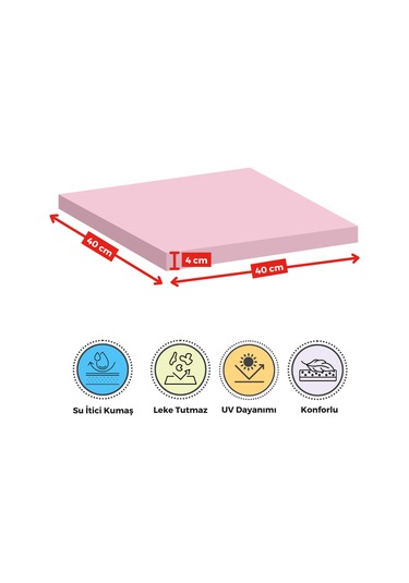 Xpermate 4'lü Sandalye Minderi Su İtici Kumaş 40 x 40 CM Pembe