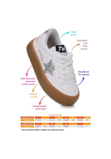 Kiko Kids Rida Günlük Bağcıklı Kız Çocuk Spor Ayakkabı Beyaz - Taş Beyaz - Taş