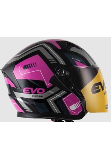 Evo Elegant Güneş Vizörlü Şeffaf Cam + Çenesiz Yarım Açık Kask Mor - Siyah