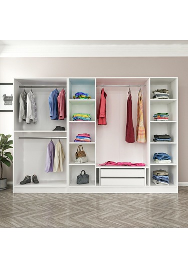 Minar Kale 6 Mebran Panjur Kapaklı 2 Çekmeceli Dolap Beyaz/beyaz 190cm Beyaz