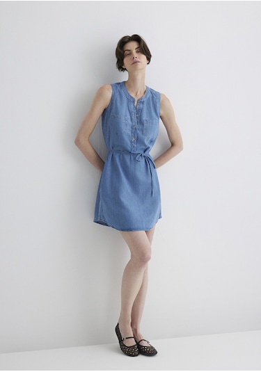 Mavi - Suzy Gold Klasik Açık Mavi Jean Elbise 130317-89756 Açık Mavi