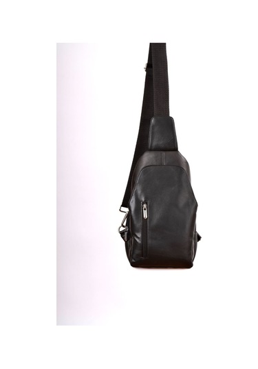 Unisex Siyah Hakiki Deri Çapraz Badybag Omuz Ve Göğüs Çantası Usb Çıkışlı siyah