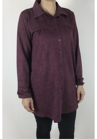 Mevsimlik Kolları Lastikli Boydan Düğmeli Gömlek Fuşya