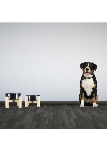 Yılmazel Seramik Mama Su Kabı Evcil Hayvanlar İçin Çift Taraflı Ahşap Ayaklı