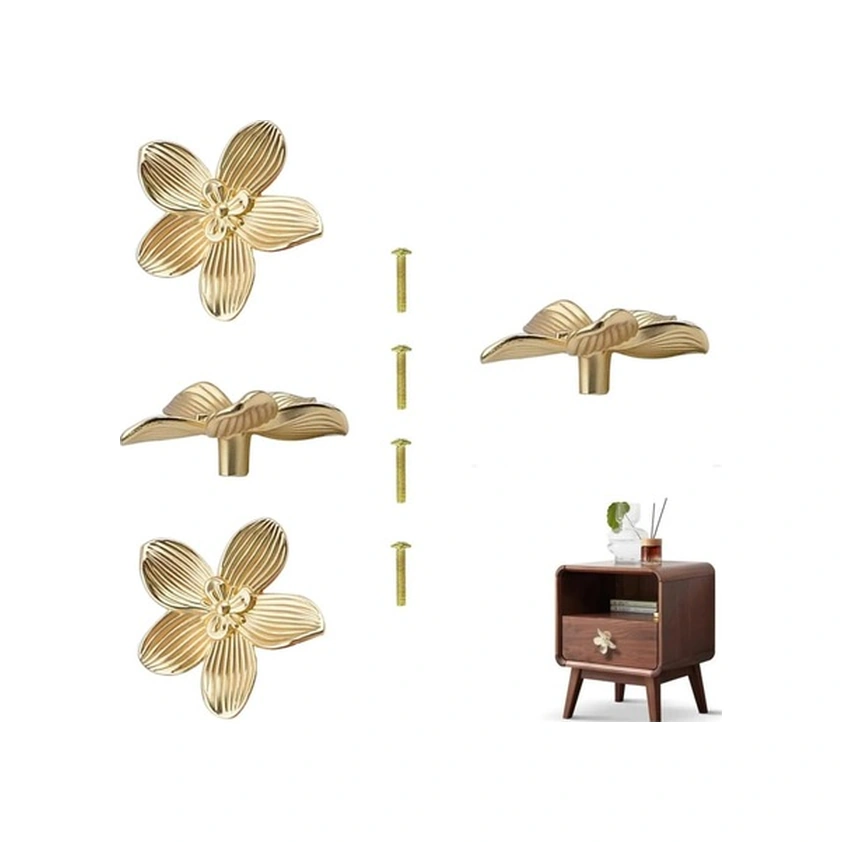 Fortunelane Altın Petal Çelik Dolap Kolu, 4 Adet, Zenginleştirici Dekorasyon