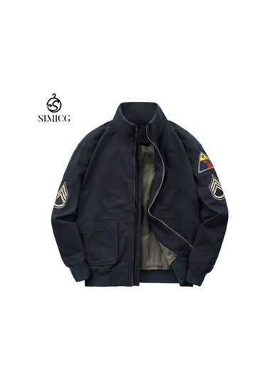 Sonbahar Retro İş Kıyafetleri Hava Kuvvetleri Erkek Pilot Ceketi Mavi