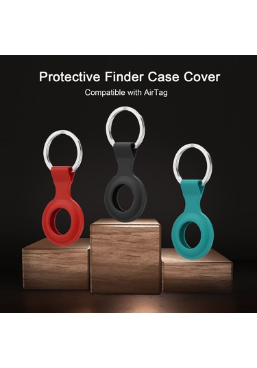 Hangfox Airtag İçin Silikon Korumalı Kılıf, Çizik Ve Darbeye Dayanıklı, Paslanmaz Çelik Anahtar Zinciri İle, Siyah