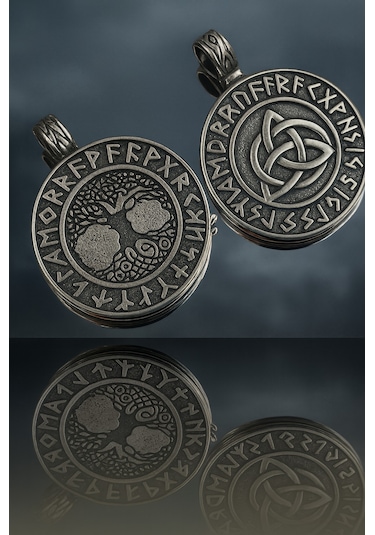 Paslanmaz Çelik 2 Li Viking Kolye Seti Valknut Ve Savaşçı Sembolü Erkek Kolye Gümüş