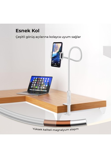 Juo 70 Cm Akrobat Esnek Tablet Ve Telefon Tutucu Stand Beyaz Beyaz