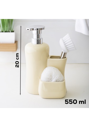 Porsima 277745 Sıvı Sabunluk Fırçalı Süngerlikli Sabunluk Krem