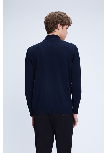 Lacivert Regular Fit Düz Yarım Balıkçı Yaka Yünlü Triko Kazak Lacivert