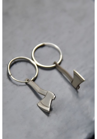 Papatya Silver 925 Ayar Gümüş Rodyum Kaplama Punk Rock Tarzı Balta Halka Küpe