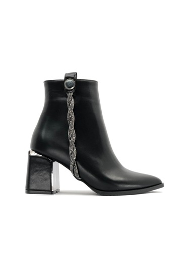 Feles Burgu Şerit Taş Detaylı Klasik Kadın Bot 001