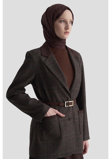 Armine Ekose Desenli Blazer Takım 25kd1704 Acı Kahve Acı Kahverengi