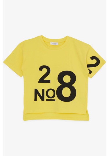 Macawı Kız Çocuk Şortlu Takım Rakam Baskılı 3-7 Yaş, Sarı Sarı