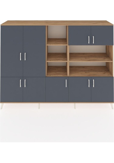 Hyperion Dolap 14 Raflı 9 Kapaklı 220x44x163 Çam-antrasit/çam Çam-antrasit/çam