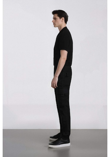 DeFacto Regular Gabardin Jogger Pantolon Kargo Cepli Beli Paçası Lastikli C9163AX25SPBK81