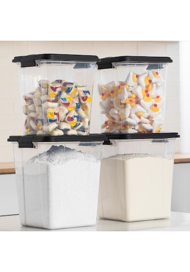 Porsima 4372 4 Lü Mega Boy Hava Geçirmez Deterjan Saklama Kabı Erzak Saklama Kabı Seti Gri 7,5+5lt Şeffaf