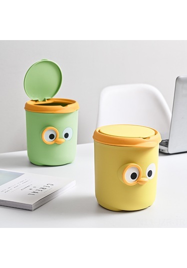 Geeroyoo Masaüstü Kâğıt Çöpçü Sepet: Mini Kapaklı, Kartoon Göz Desenli, Ev Ofis Odası İçin, Yenilikçi Saklama, Sarı Renkli, Dayanıklı Malzeme