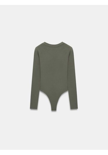 Dilvin 32695 Uzun Kollu Bodysuit-haki Haki