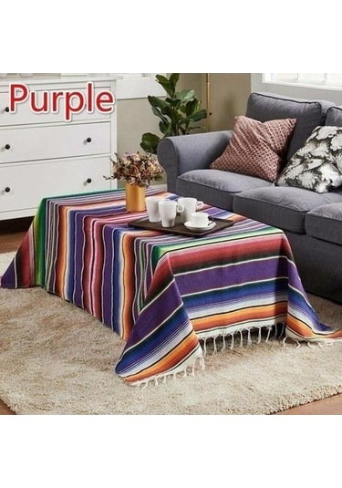 Mor Yeni 8 Renk Meksika Şerit Açık Pamuk Battaniye Gökkuşağı Plaj Battaniyesi Yatak Püskül Yatak Seyahat Piknik Halısı Kanepe Kılıfı 35 X 215cm Mor