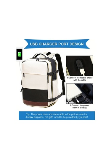 Createtech Usb Seyahat Çantası 15.6" Laptop Bölmeli, İş & Dağcılık Çantası, Bej Bej