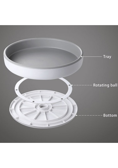 Fosenze 360 Derece Döner Tepsili Mutfak Baharat Rafı - 25cm Küçük Boy Beyaz+gri, Kaymazsız Yüzey, Çelik Toplar İle Esnek Kullanım Beyaz