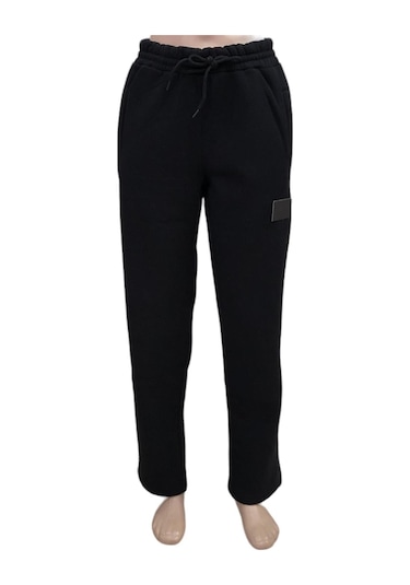 Erkek Siyah Battal Büyük Beden Battal Üç İplik İçi Polarlı Kalın Eşofman Altı