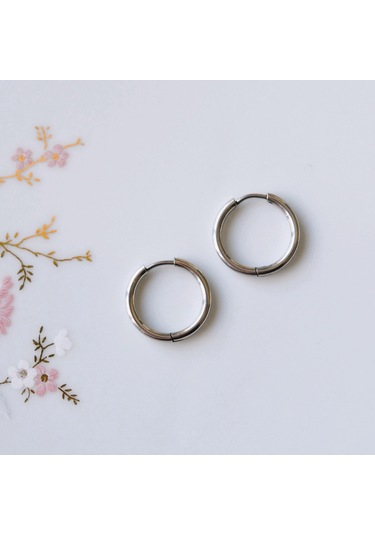 16 Mm Cerrahi Çelik Halka Küpe Gümüş Renkli Gri