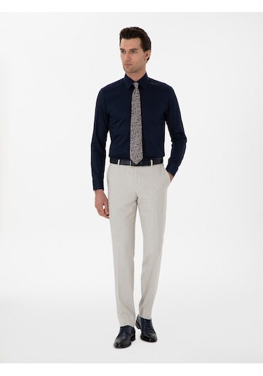Cacharel Lacivert Slim Fit Pamuklu Klasik Gömlek