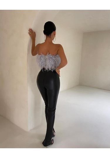 Yaz Modası Kabarık Çok Renkli Kolsuz Tüylü Kılıf Üst Yeşil