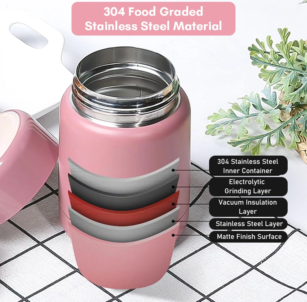 Xindoker 300ml Çocukluk Çağı Termos Kavanozu - 304 Paslanmaz Çelik - Isı Saklama Fonksiyonu - Gül Kurusu Rengi GÜMÜŞ