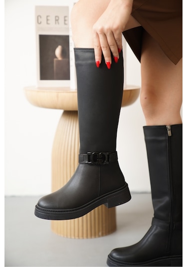 D942 Soğuk Geçirmez Kışlık Kadın Çizme Siyah