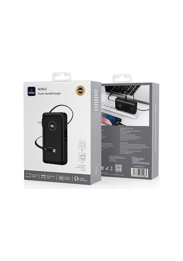Wiwu Wi-p049 Noble Serisi Type-c Kablolu Dijital Led Göstergeli Powerbank Pd 35w 10000mah Siyah