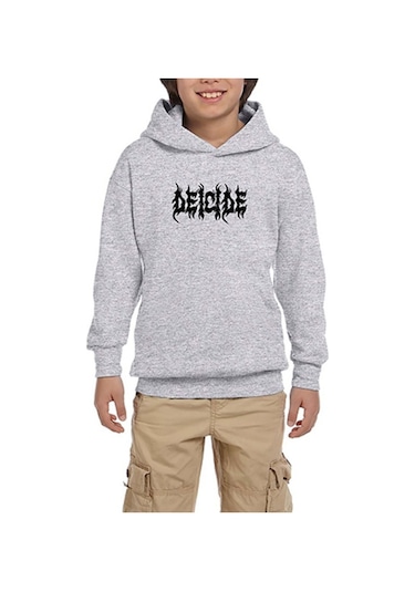 Deicide Logo Gri Çocuk Kapşonlu Sweatshirt Gri