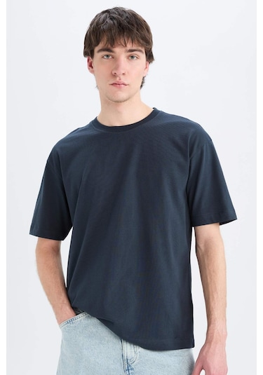 DeFacto Oversize Geniş Kalıp Bisiklet Yaka Basic Düz Kısa Kollu Tişört E6885AXNSNV163