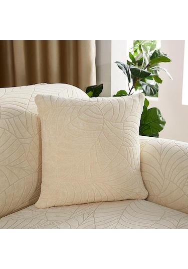 Bej 45x45 Cm Su Geçirmez Yaprak Jakarlı Dekoratif Kare Atmak Yastık Örtüsü Yumuşak Minder Örtüsü Çekyat Sandalye Kapak Süslemeleri