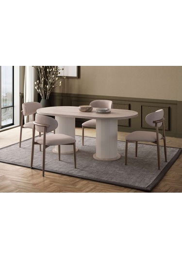 Travertino Modern Yemek Masası 6 Sandalye Takım Mermer