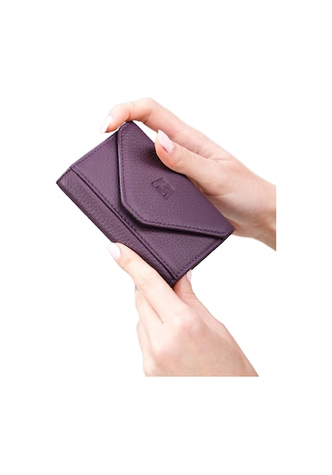 Mft Leather Hakiki Deri Kadın Akordiyon Cüzdan Mia 2190 Flother Mat Mor