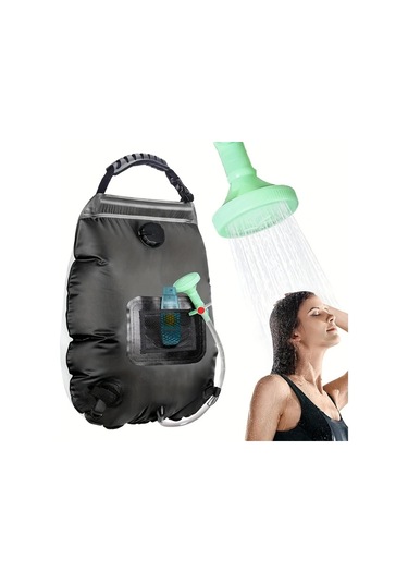 Elmpaly Black 19.99 Litre Solar Çalışan Sızdırmaz Kamp Duşu Termometre Hortum Başlık Bej