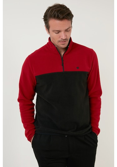 Buratti Regular Fit Anti-Pilling Tüylenme Yapmayan Dik Yaka Şardonlu 2'Li Paket Erkek Polar 5906016S2 Bordo-Siyah