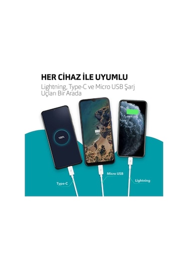 Ttec 2dk7521 Trio Şarj Kablosu Typec,lightning,micro Usb Beyaz