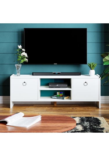 Tv Sehpası Kapaklı Raflı Tv Ünitesi Televizyon Sehpası Beyaz