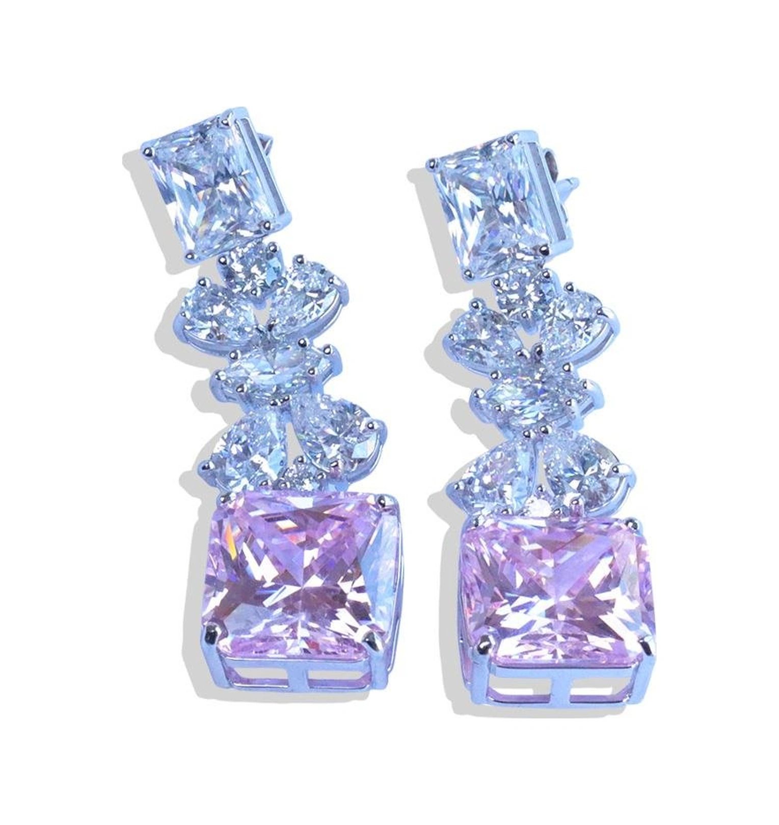 Pembe Kare Çiçekli Gümüş Işıltı Gümüş Küpe Gümüş