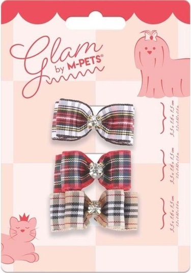 M-pets Glam Kareli Fiyonklu Kedi Ve Köpekler İçin Aksesuar Toka Kırmızı Mor