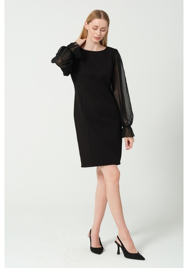 Şifon Kol Detay Mini Elbise Siyah